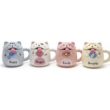 tp Buğz Özel Tasarım 3D Kedi Figürlü Kapaklı Kaşıklı Kupa Bardak