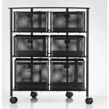 Calperia 3 Katlı Tekerlekli Metal Sebzelik - Siyah