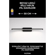 Satışmax Modern Kablosuz Tak Çalıştır Ledli Pilli Aplik (50CM) Siyah Pil Dahildir Beyaz LED Işık