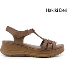 Gönderi(r) Kadın Fındık  Cırt Bantlı Dolgu Topuk Hakiki Deri Sandalet