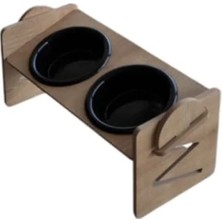 Calperia Ayarlanabilir Ahşap ve Plastik Taslı Kedi Köpek Mama ve Su Kabı - Siyah