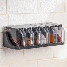 Calperia 6'lı Kapaklı Kaşıklı Baharatlık Takımı - Standlı, Antrasit