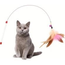 Calperia Doğal Tüylü Kedi Oltası - Interaktif Zilli Oyuncak, 90 cm Uzunluk