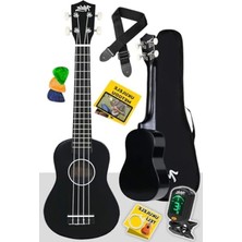 Calperia Siyah Concert Ukulele, Tuner ve Çanta ile Birlikte