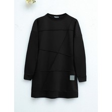 Moda Morfo Çima Desenli Bisiklet Yaka Tunik -Siyah