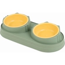 Calperia Kaymaz Tabanlı Çift Hazneli Plastik Mama ve Su Kabı – Yeşil