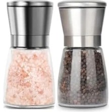 Calperia Cam Gövdeli Metal Tuz Karabiber Değirmeni Seti - 13 cm