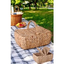 Calperia El Yapımı Büyük Boy Hasır Piknik Sepeti - 46X30 cm