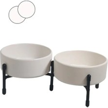 Calperia Metal Ayaklı Çift Taraflı Seramik Mama ve Su Kapları