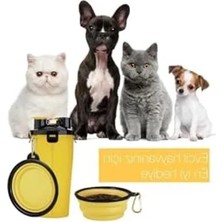 Calperia Floriashopping Katlanabilir Kaseli Yeni Seyahat Kedi, Köpek Mama ve Su Şişesi Sarı