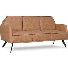 Vivense Spe Cnc Kesim Siyah Metal Ayaklı Üçlü Kanepe, Sütlü Kahve