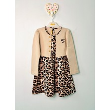 Cacobebiş Kız Çocuk Kendinden Hırkalı Uzun Kollu Leopar Baskılı Özel Gün Doğumgünü Bayramlık Elbise