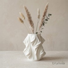 Trunvia Modern Dalgalı Tasarım Dekoratif Beyaz Vazo & Çiçeklik - Minimalist Masaüstü Organizer