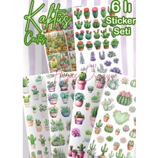 Hiras Dizayn 6lı Kaktüs ve Sukulent Temalı Renkli Sticker Sayfaları Etiketler Ajanda Bullet Journal Scrabook