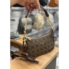 Özbu Gold Zincir Detaylı Kaliteli Şık El ve Omuz Askılı Baget Çanta