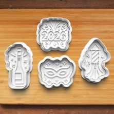 Hobist Yeni Yıl 2026 Kutlama Desenli 4'lü Set Kurabiye ve Şeker Hamuru Kalıbı