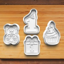 Hobist 1 Bir Yaşındayım Doğum Günü Desenli 4'lü Set Kurabiye ve Şeker Hamuru Kalıbı