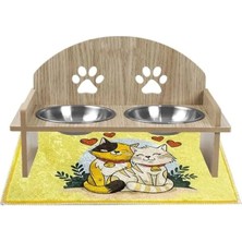 Calperia Çift Hazneli Ahşap Kedi Mama ve Su Kabı, Paspas ile