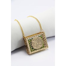 Ajurlu Metal Kaplı Minyatür Kur'an-I Kerim Araba Dikiz Ayna Süsü, Gold Renkli