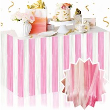 Deha Parti Dekoratif Püsküllü Masa Eteği Pembe Geçişli 240X75 cm Parti Süsü