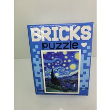 Peluvel - Bricks Puzzle Van Gogh Yıldızlı Gece 100 Parça Yapboz | 10X15 cm