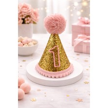 Deha Parti Şapka Jüt Model Ponponlu 1 Yaş Simli Pembe Doğum Günü