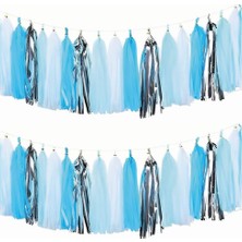 Deha Parti Dekoratif Püsküllü Süs 4.2 Metre 20 Parça Gümüş Mavi