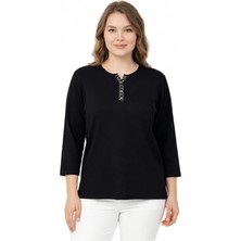 Gürkan Kadın Taş Düğmeli Küçük V Yakalı Bluz BGL-ST05289