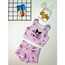 Cacobebiş Kız Çocuk Kuromi Baskılı Şortlu Mayo/bikini Takım Lila