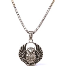 Ak Store Silver Erkek, Baykuş Owl (Bilgeliğin Sembolü) Figürlü K-175 Paslanmaz Koromix Çelik Gümüş Kaplama Kolye