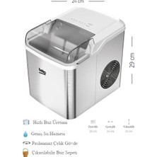 Beko Buz Makinesi Paslanmaz Çelik Gövde Günlük 12 kg Buz Üretim Kapasitesi Otomatik Hazneli Taşınabilir Ev ve Ofis Tipi Modern Buz Hazırlayıcı