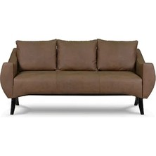 Vivense Royal Suni Derili Siyah Ahşap Ayaklı Üçlü Kanepe, Kahve