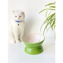 Calperia Seramik Yavaş Yeme Kedi Mama Kabı, Yeşil Renk