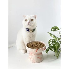 Calperia Seramik Mama ve Su Kabı, Turuncu Ebru Desenli