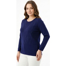 Gürkan Kadın Taşlı Desen Çima Dikişli Mevsimlik Triko Bluz BGL-ST05290