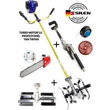 Silen Turbo Motorlu Benzinli Yan Tırpan + Çift Toprak Çapalama + Dal Budama + Kancalı Zeytin & Badem Silkeleme Hasat Aparatı 6,8 Hp