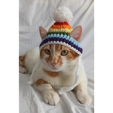 Calperia Gökkuşağı Renkli Örgü Kedi ve Köpek Şapkası
