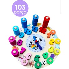 Nilberry Montessori Ahşap Saat ve Sayı Öğretici Oyuncak 103 Parça Eğitici Dizme Oyunu Renkli Halkalı Matematik