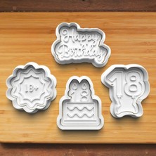 Hobist On Sekiz Yaş 18 Doğumgünü Desenli 4'lü Set Kurabiye ve Şeker Hamuru Kalıbı