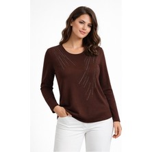 Gürkan Kadın Taşlı Desen Çima Dikişli Mevsimlik Triko Bluz BGL-ST05290