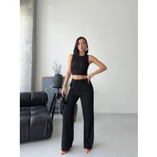 Mabel Giyim Fır Fır Dokulu Crop Pantlon Takım
