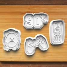 Hobist 90'lar Doksanlar Desenli 4'lü Set Kurabiye ve Şeker Hamuru Kalıbı