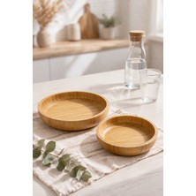 Nokka 2’li Bambu Servis Tabağı Seti 18 cm & 22 cm – Doğal Ahşap Sunumluk, Kahvaltı ve Atıştırmalık Tabağı