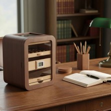 Cigarloong Elektronik Nemlendiricili Camlı 5 Çekmeceli Puro Kutusu Humidor Skylight Ceviz