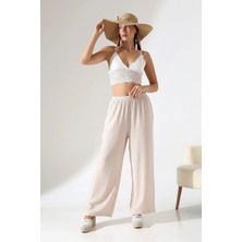 %100 Pamuk Müslin Cepli Palazzo Pantolon