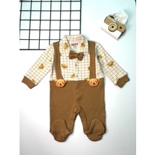 Cacobebiş Erkek Bebek Gömlek Yaka Papyonlu Yumuşacık Ayıcıklı Bebek Tulum