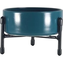 Calperia Yüksekliği Ayarlanabilir Metal 3 Ayaklı Seramik Mama-Su Kabı, Yeşil