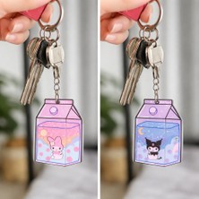 LUXMON Kawaii Sevimli Süt Kutusu Tasarımlı Çift Anahtarlık Seti ve Çanta Süsü 2 Adet Ahşap