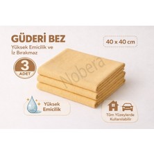 Nobera 3 Adet Güderi Bez 40X40 cm 250 Gsm Yüksek Emicili Oto Araba Kurulama Ev Cam Silme Iz Bırakmayan Temizlik Bezi