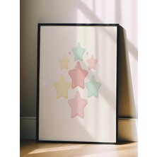 Zestia Siyah Çerçeveli  Duvar Tablosu Pastel Yıldızlar Gökyüzü Rüyası Minimal Çocuk Odası Dekoru